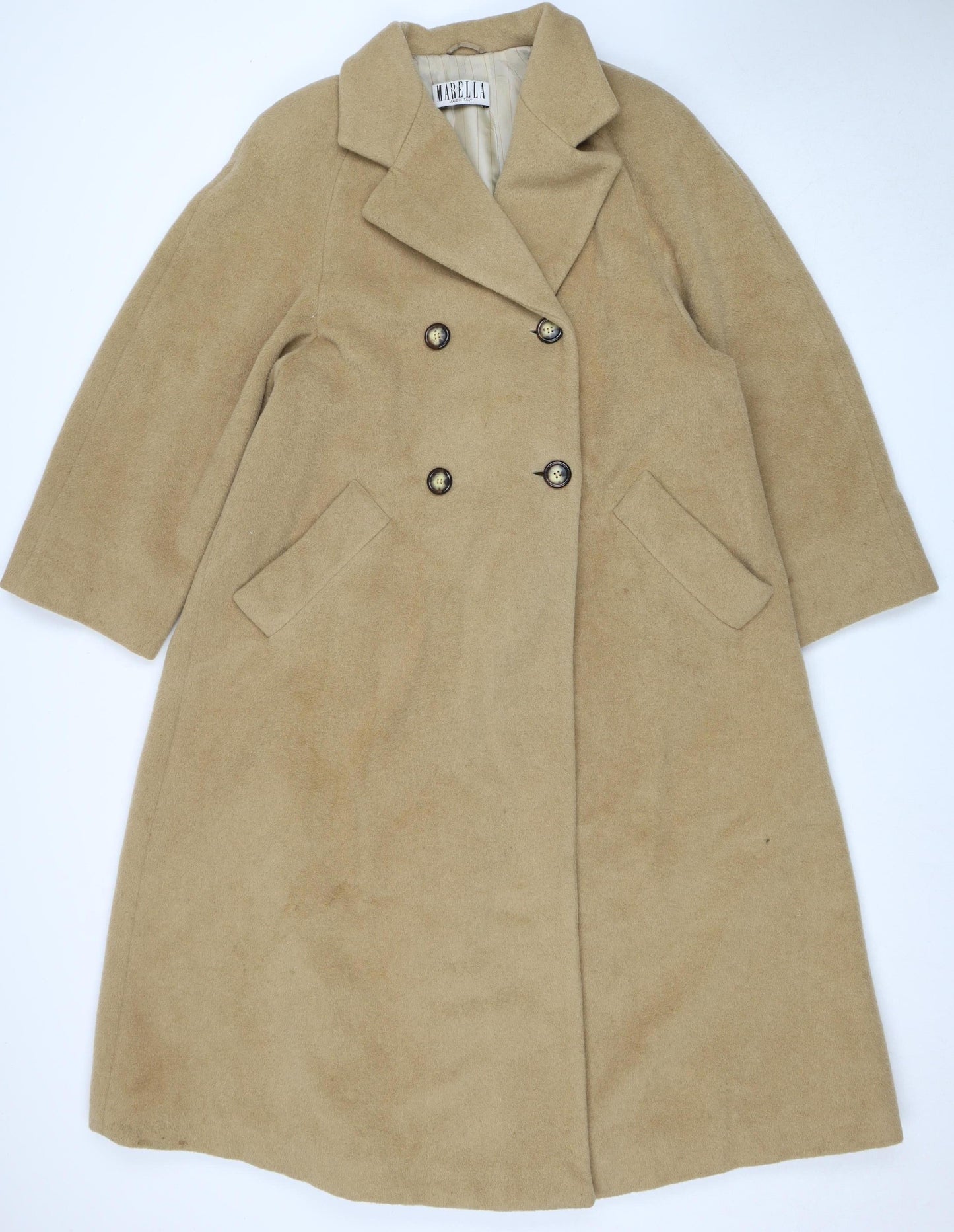 Marella Women's Beige Wool Blend Pea Coat, Size 4, Elegant & Warm