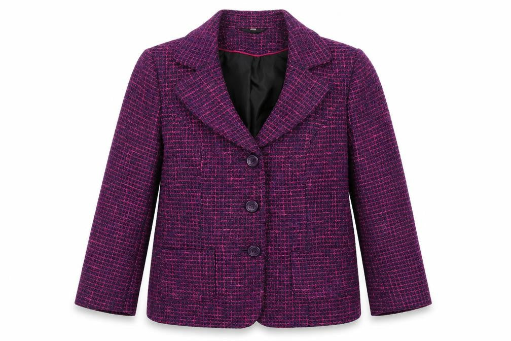 EWM Women's Purple Blazer Size 12 Bouclé Houndstooth