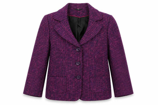 EWM Women's Purple Blazer Size 12 Bouclé Houndstooth
