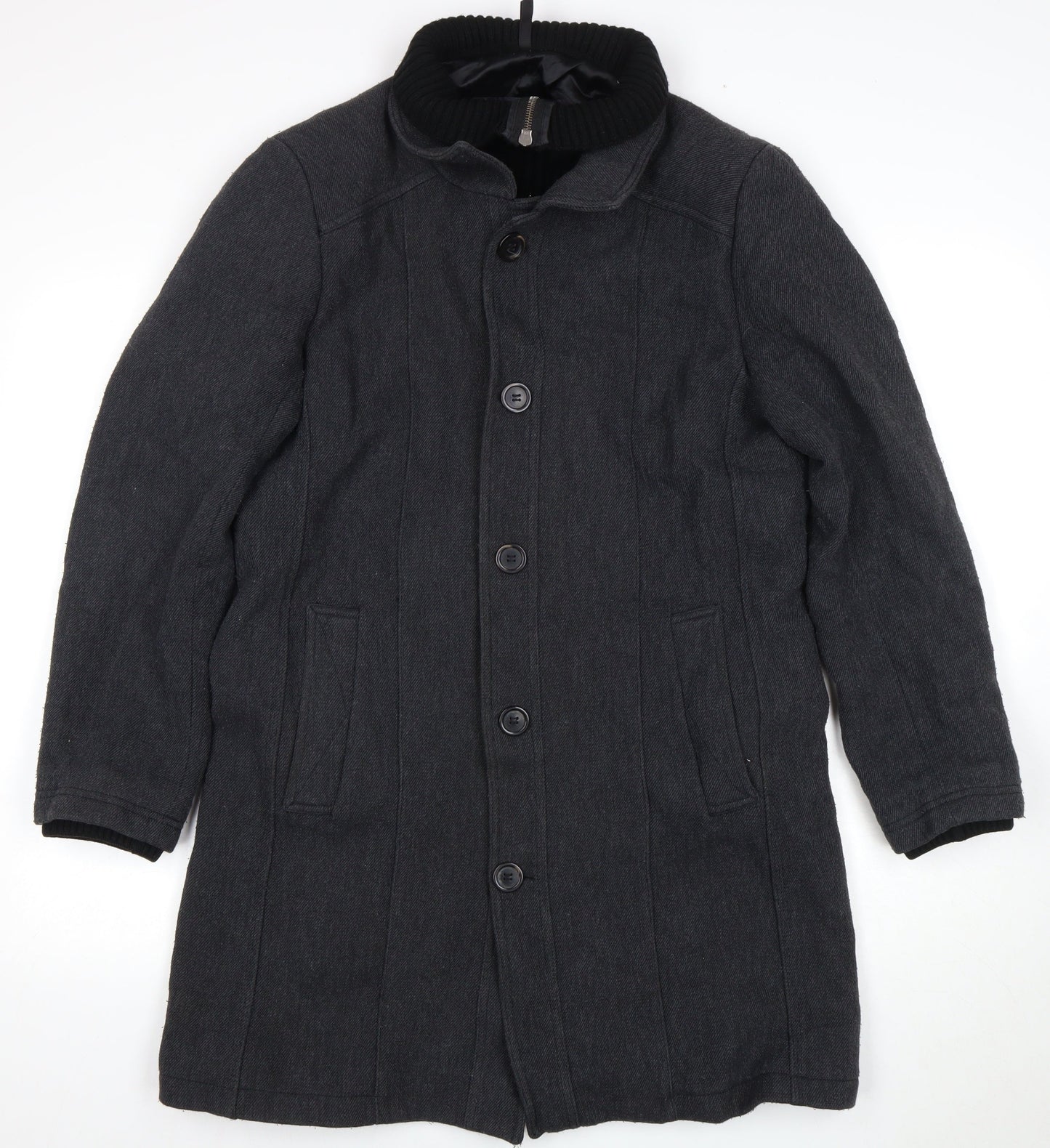 Zara Men’s Black Mid-Length Wool Overcoat, Size L