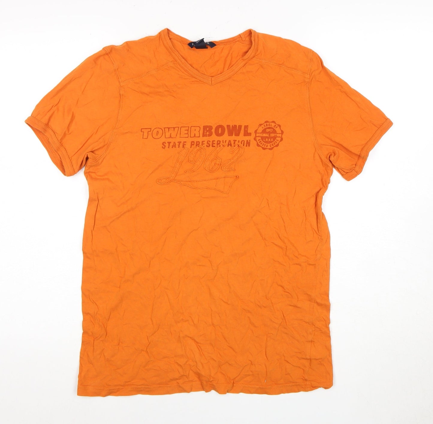 H&M Men's Orange Graphic Short Sleeve T-Shirt, S