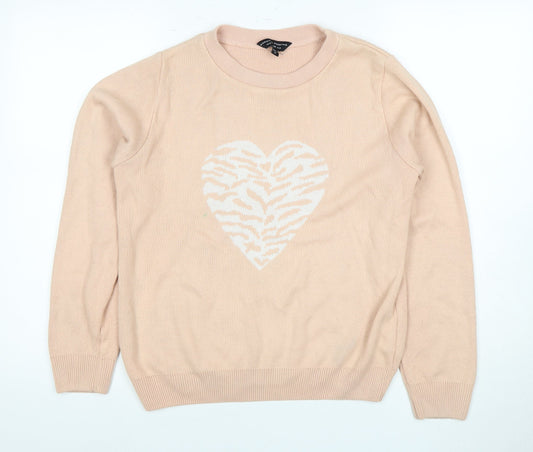 Dorothy Perkins Women's Pink Animal Print Jumper UK 8