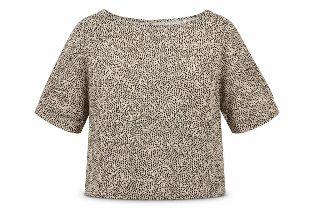 H&M Women's Beige Animal Print Blouse, S, Boat Neck