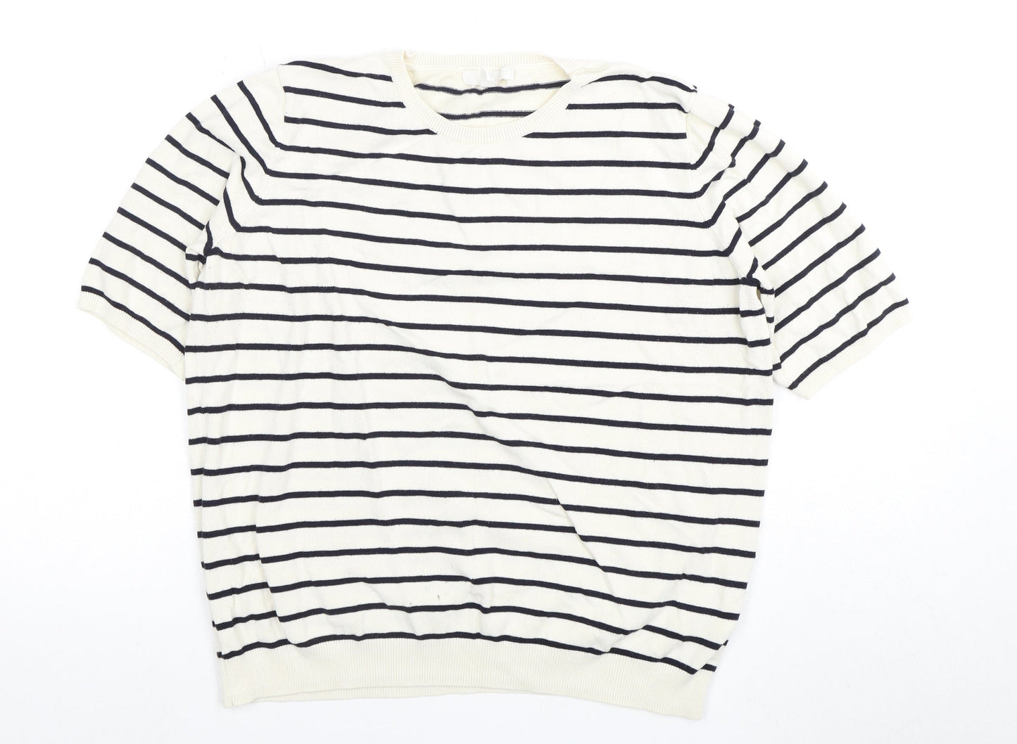 H&M Women's L White Striped Basic T-Shirt