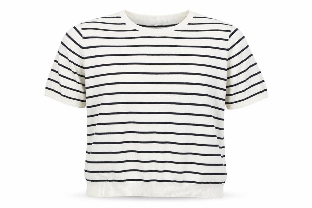 H&M Women's L White Striped Basic T-Shirt