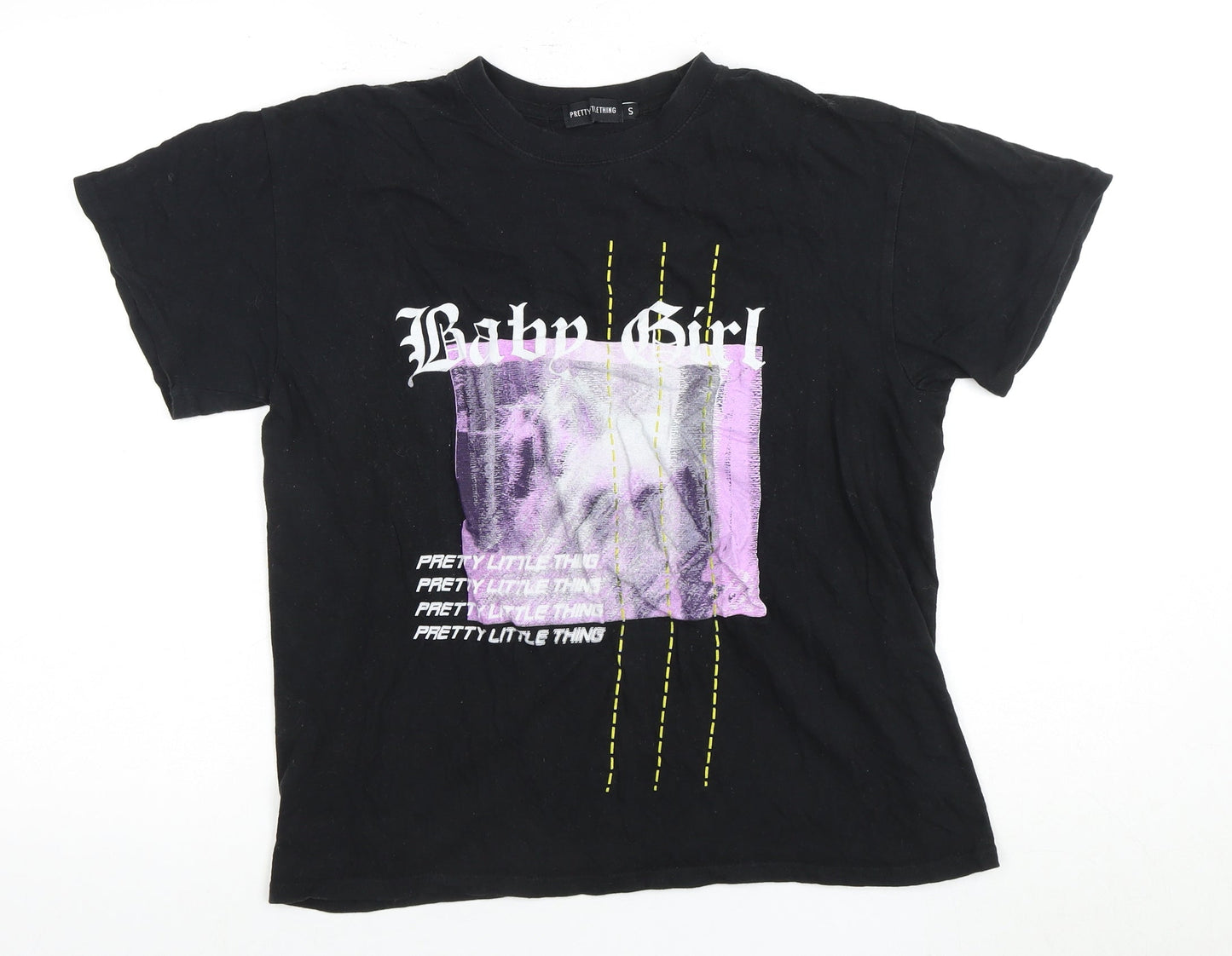 PrettyLittleThing Women's Black Graphic T-Shirt, Size S, Casual
