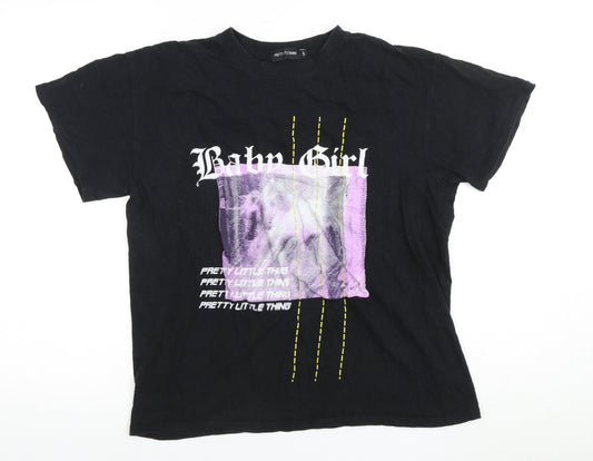 PrettyLittleThing Women's Black Graphic T-Shirt, Size S, Casual