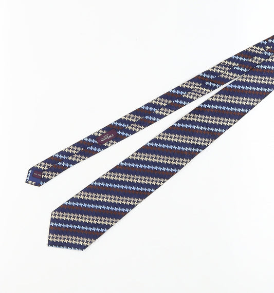 T.M Lewin Men's Blue Beige Houndstooth Silk Tie