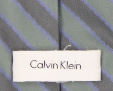 Calvin Klein Men's Grey Striped Silk Tie