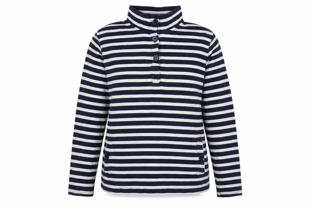 Cotton Traders Women's Navy Striped Henley Sweatshirt M