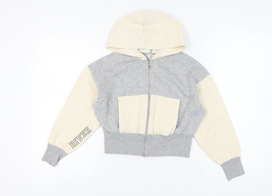 River Island Girls Grey Beige Full Zip Hoodie 9-10 Years
