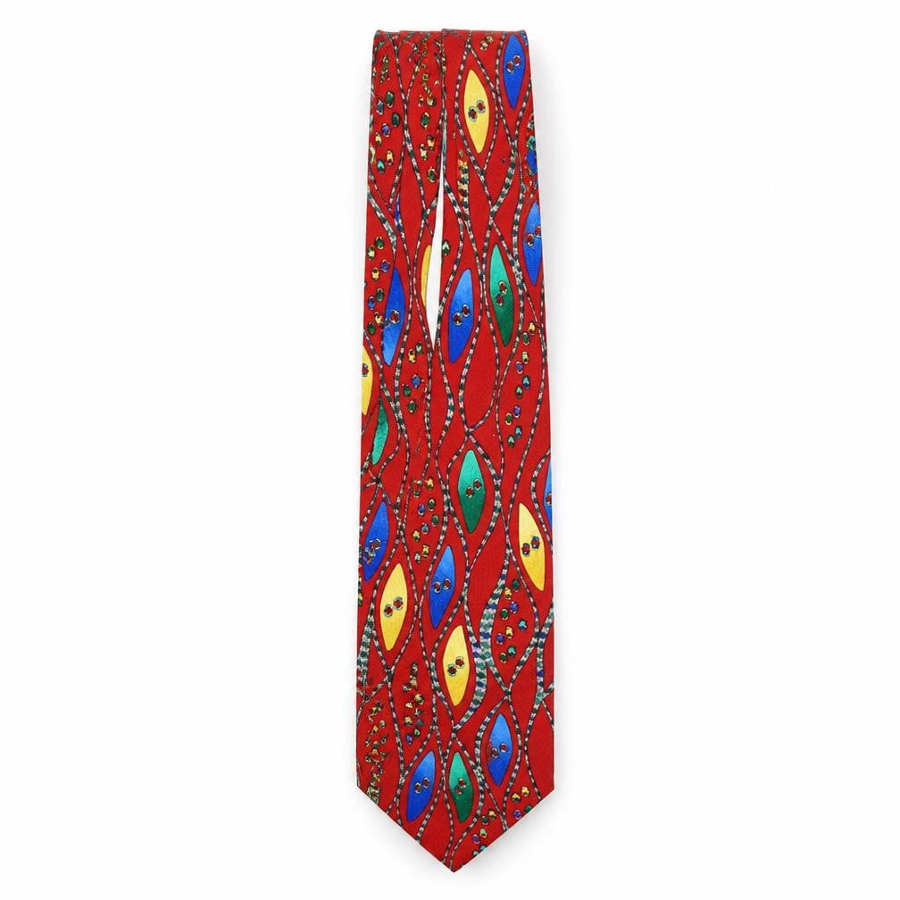 Cecil Jones Men's Red Geometric Slim Tie One Size