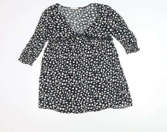Beyond Words Women's Black Floral A-Line Dress, Size S