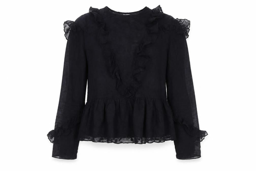 H&M Women's Black Ruffle Sheer Blouse Size 8