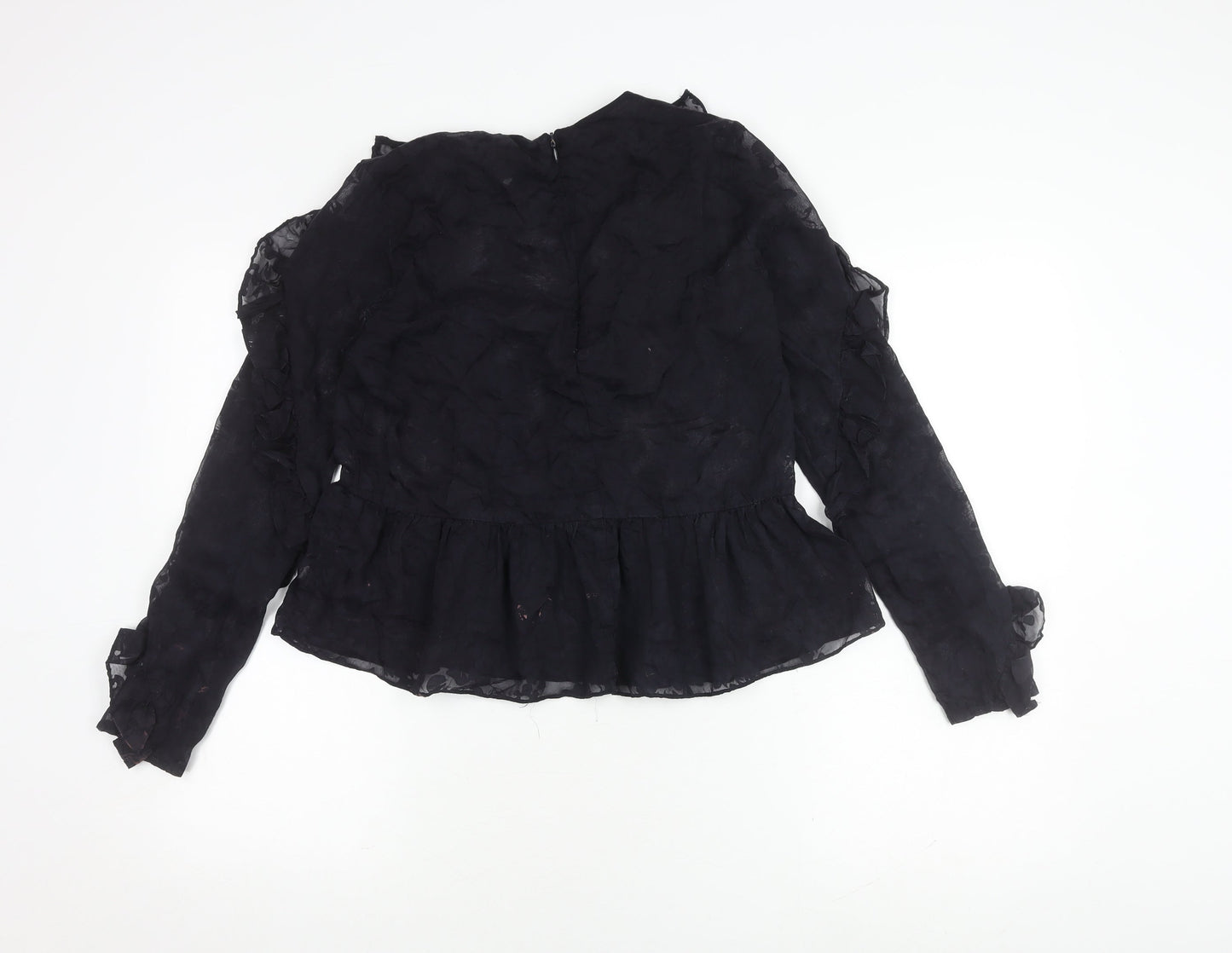 H&M Women's Black Ruffle Sheer Blouse Size 8