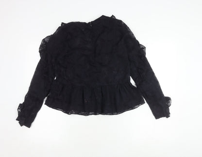 H&M Women's Black Ruffle Sheer Blouse Size 8
