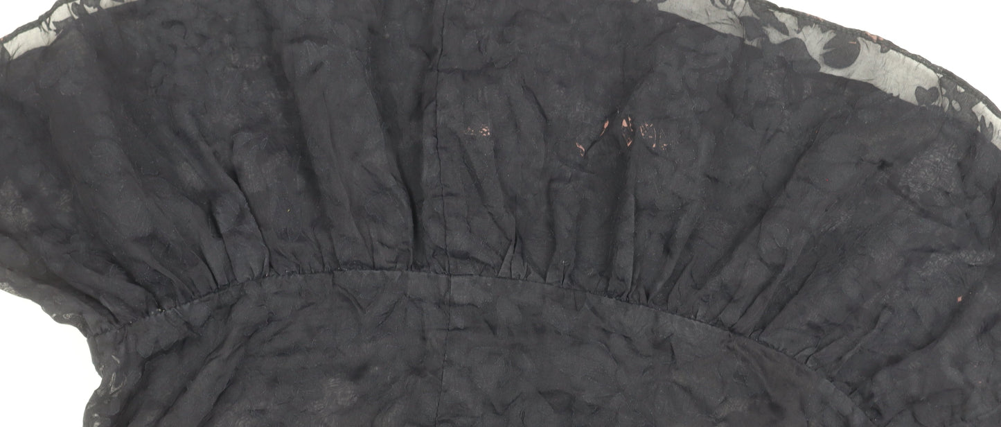 H&M Women's Black Ruffle Sheer Blouse Size 8