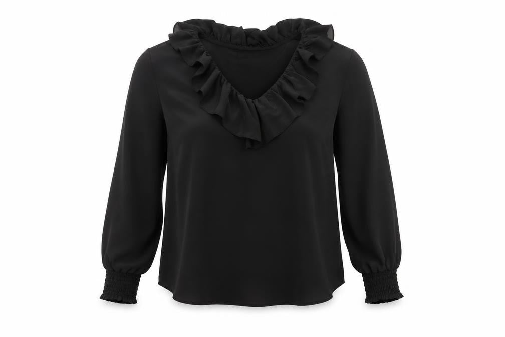Wallis Women's Black Ruffle Blouse, Size 14