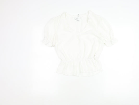 Topshop Women's White V-Neck Blouse Size 8