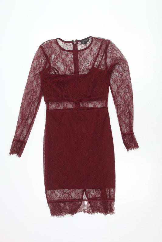 Topshop Women's Red Lace Bodycon Dress Size 6