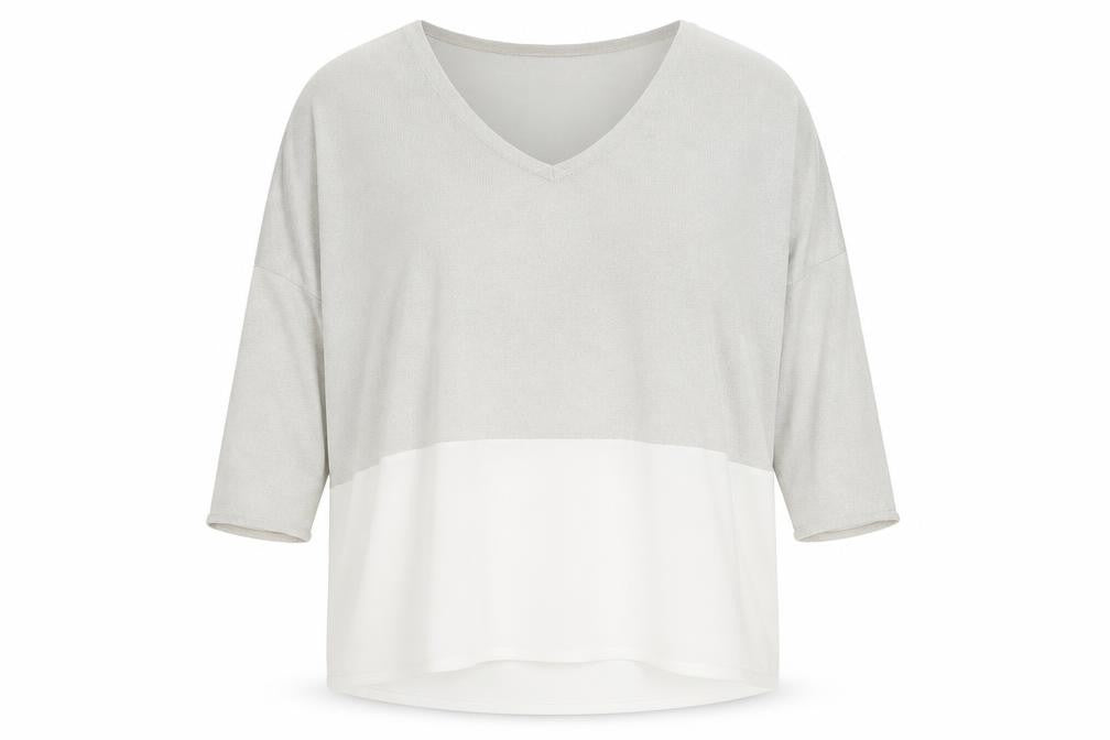 Zara Women's Grey/White V-Neck Top Size L