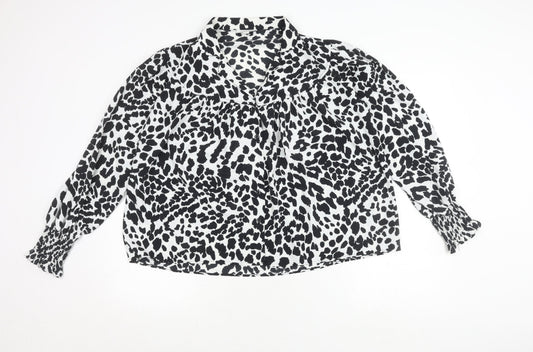 Topshop Women's Black/White Animal Print Blouse Size 10