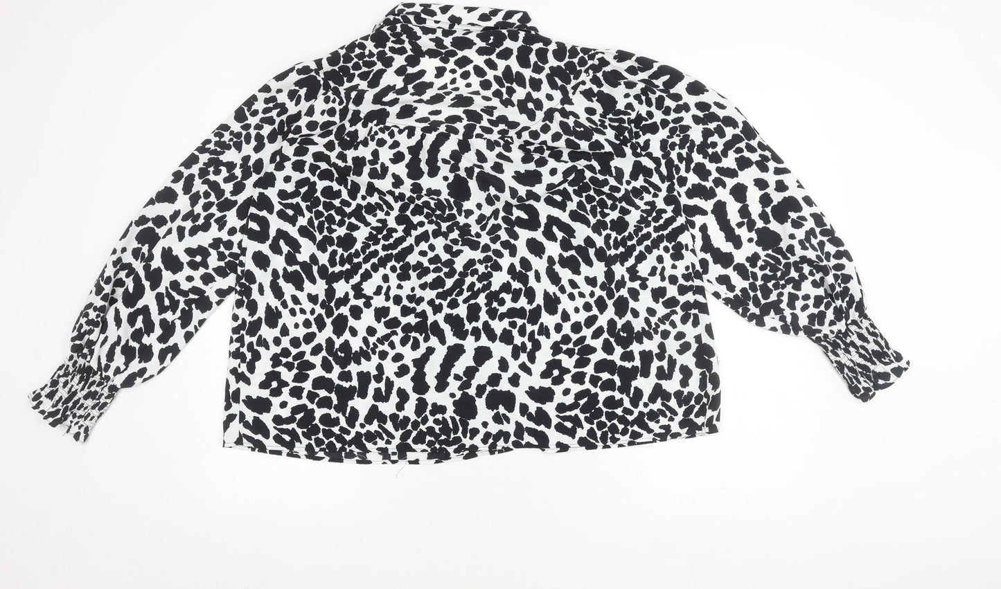 Topshop Women's Black/White Animal Print Blouse Size 10