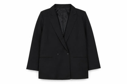 Front view of ASOS DESIGN Women's Black Regular Double-Breasted Blazer