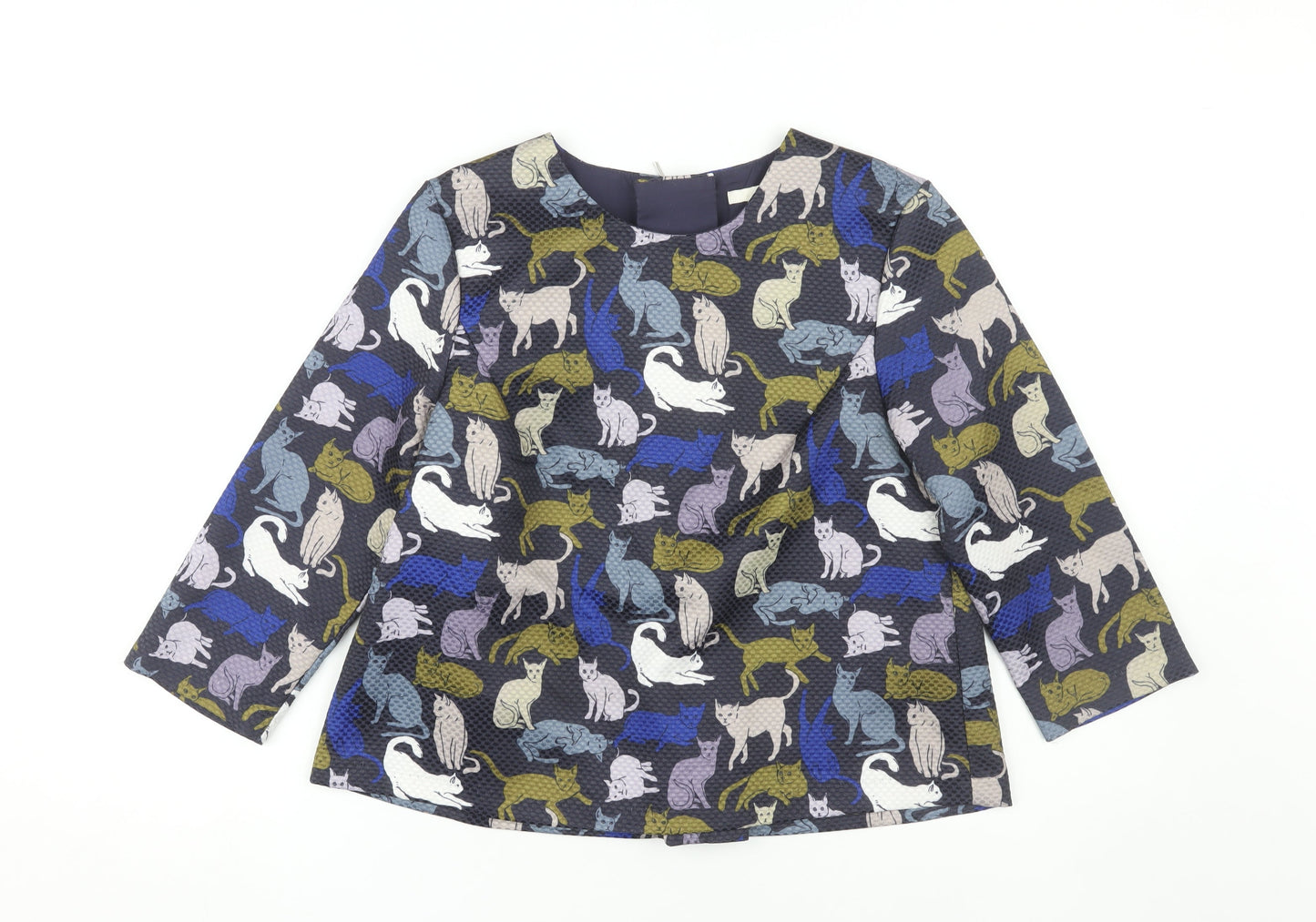 H&M Women's Multicoloured Cat Print Blouse Size 8
