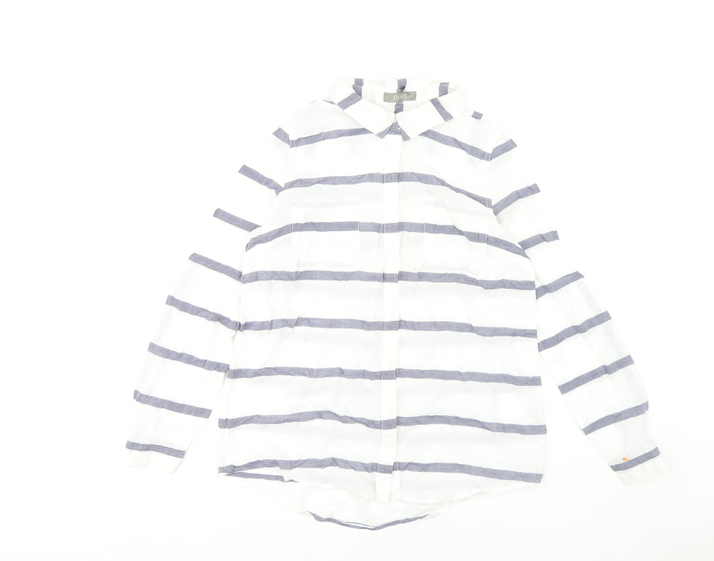 Oasis Women's White Striped Button-Up Shirt UK 14