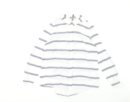 Oasis Women's White Striped Button-Up Shirt UK 14