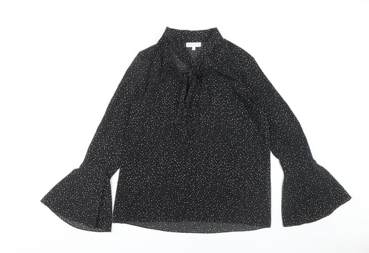 Warehouse Women's Black Polka Dot Bell Sleeve Blouse Size 10