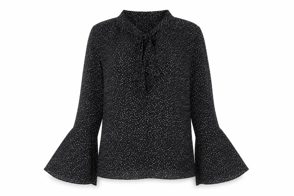 Warehouse Women's Black Polka Dot Bell Sleeve Blouse Size 10