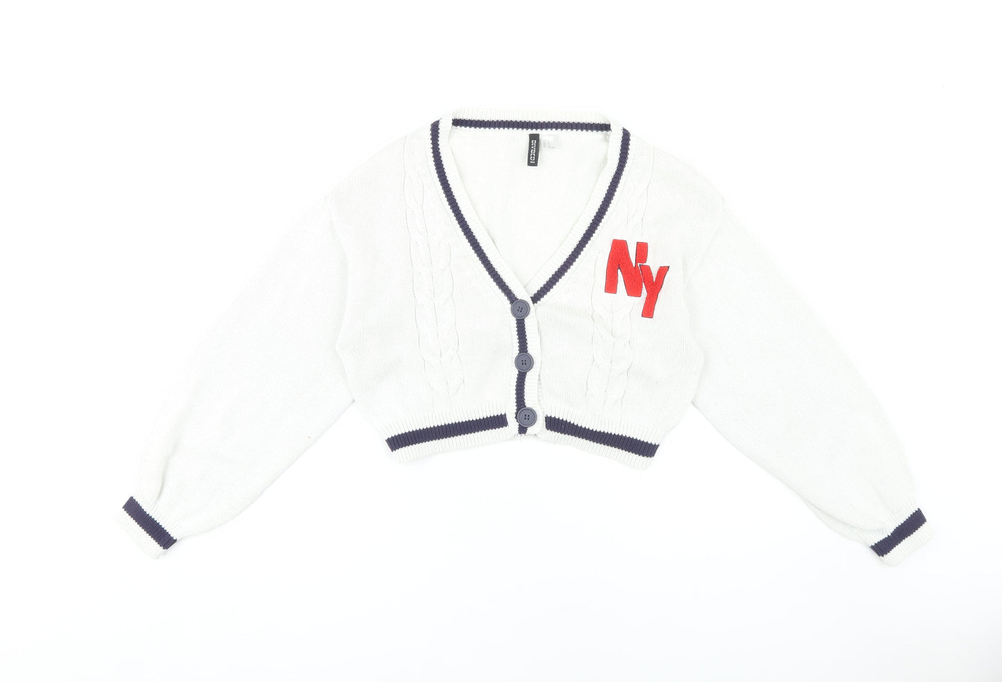 H&M Women's White Cable-Knit Cardigan V-Neck S