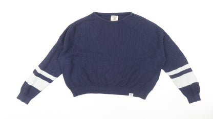 Pull&Bear Women's Blue Striped Pullover Jumper S