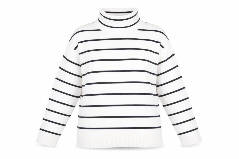 MNG Women's White Striped Pullover Jumper (Size S)