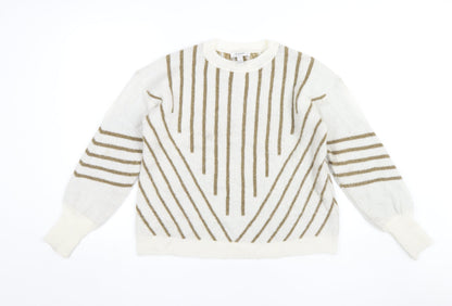Additional front view of b.young Women's White Striped jumper, L