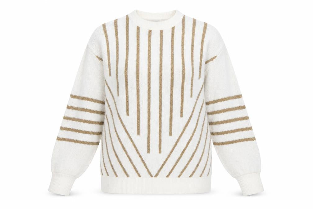 b.young Women's White Striped Pullover Jumper, L