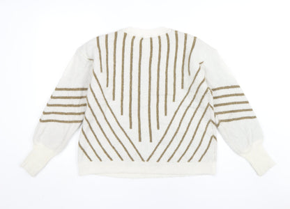 Back view of b.young Women's White Striped jumper, L