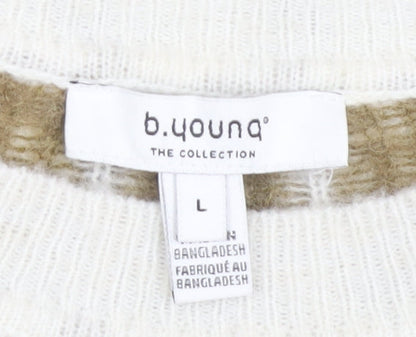 Close-up detail of b.young Women's White Striped jumper, L