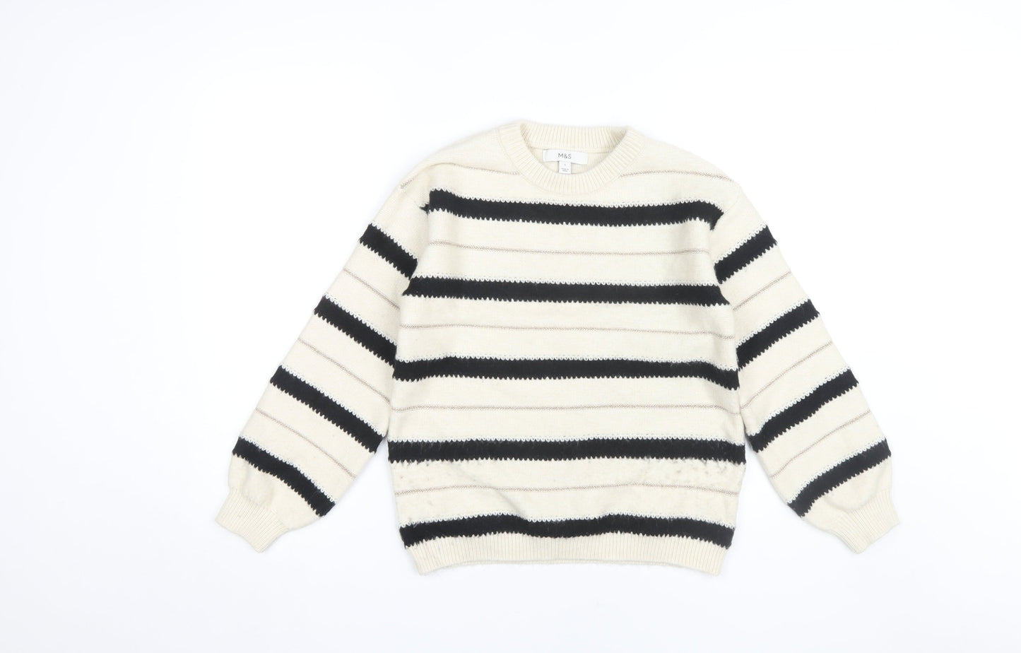 Marks and Spencer Women's Beige Striped Jumper, Size S
