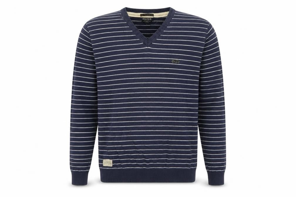 Jack & Jones Men's Blue Striped V-Neck Pullover, L