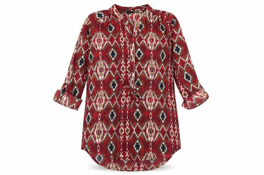 Next Women's Red Geometric 3/4 Sleeve Blouson Dress