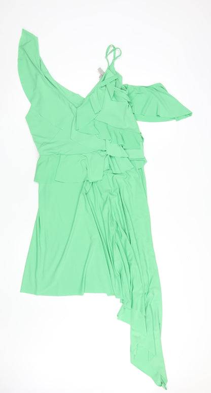 Additional front view of Asos Women's Green Asymmetric Dress UK 16
