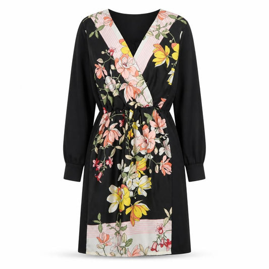 Oasis Women's Black Floral V-Neck Dress Size M