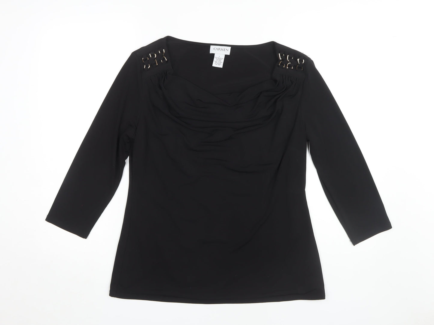 Carmen Marc Valvo Black Cowl Neck Women's Top Size L