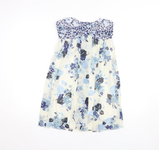 ICENI Women's Blue Floral A-Line Strapless Dress Size 10