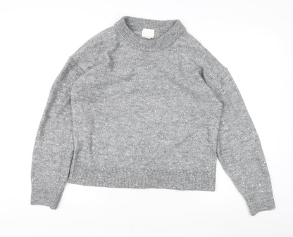 H&M Women's Grey Sequin Pullover Jumper XS