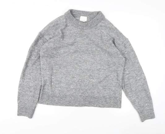 H&M Women's Grey Sequin Pullover Jumper XS