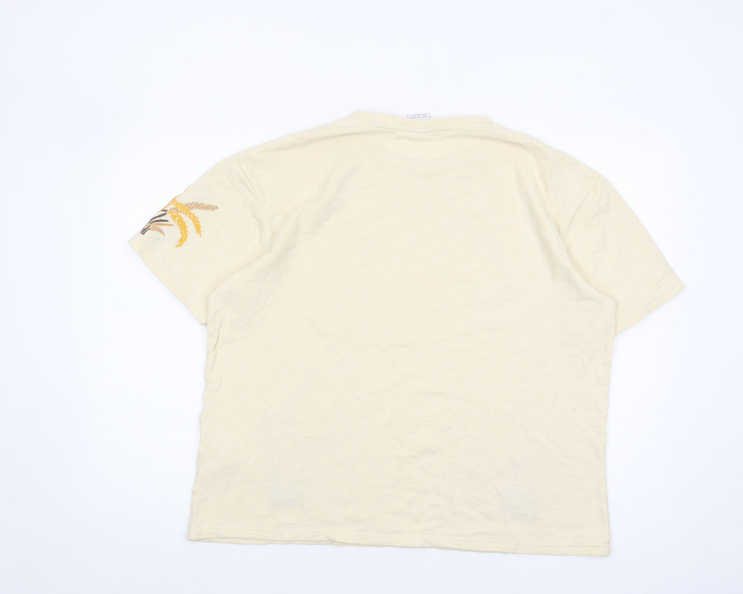 Zara Women's Beige Embroidered T-Shirt, Size 12